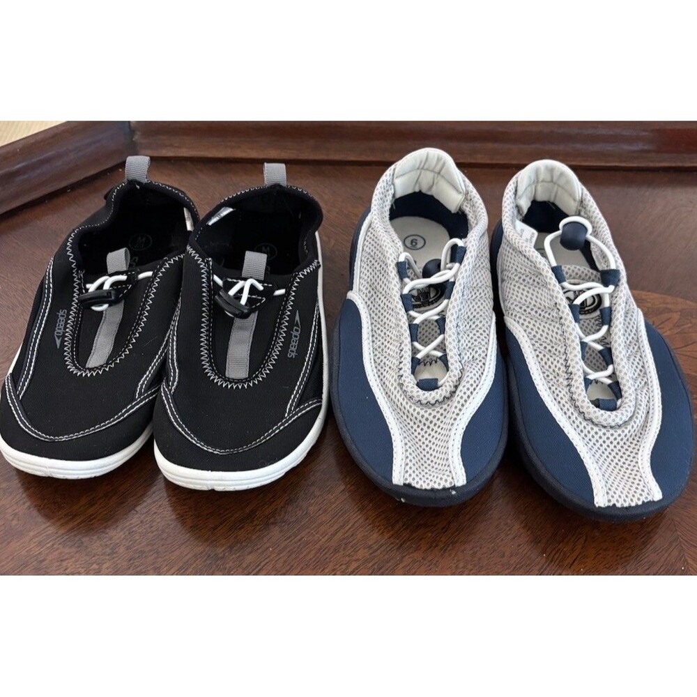 Lot of 2 Women's Water Shoes Size 6 M Speedo Black & Body Glove Mesh Navy White